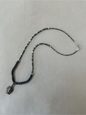 Provocative Black Zircon and Fine Silver Necklace with Carl Clasmeyer Clasp.’